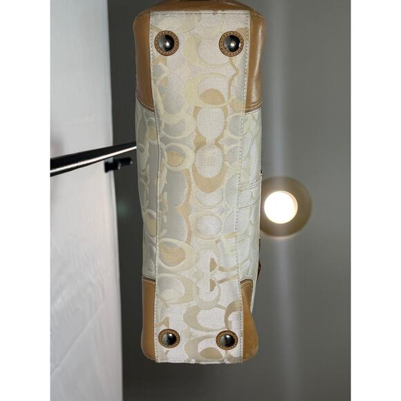 COACH Signature Canvas & Leather Satchel Beige/Khaki – Medium Turnlock Tote - Picture 6 of 9